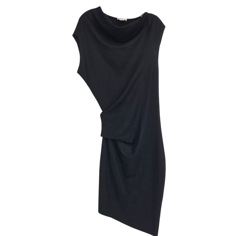 Helmut Lang Dress S Black Wool Draped Asymmetrical Minimalist Quiet Luxury